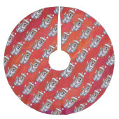 St. Bernard in Hat Pattern On Red Polyester Weihnachtsbaumdecke (Vorderseite)