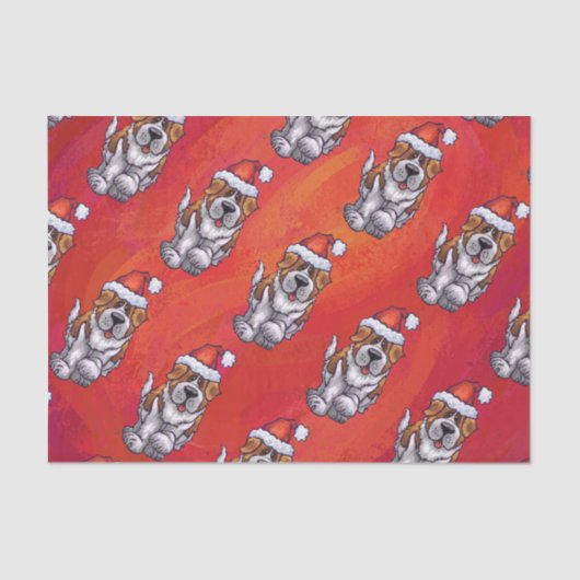 St. Bernard in Hat Pattern On Red Seidenpapier (Vorderseite)