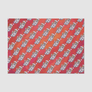 St. Bernard in Hat Pattern On Red Seidenpapier