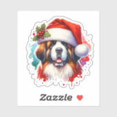 St. Bernard in Weihnachtsmannmütze Weihnachten Aufkleber (Blatt)