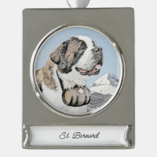 St. Bernard Malerei - Niedliche Original Hunde Kun Banner-Ornament Silber