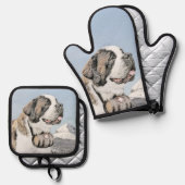 St. Bernard Malerei Rough St. Origineller Hund Kun Ofenhandschuh & Topflappen-Set (Vorderseite/Rückseite)