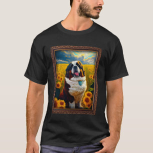 St Bernard Malerei Sonnenblumen Blume Mama T-Shirt