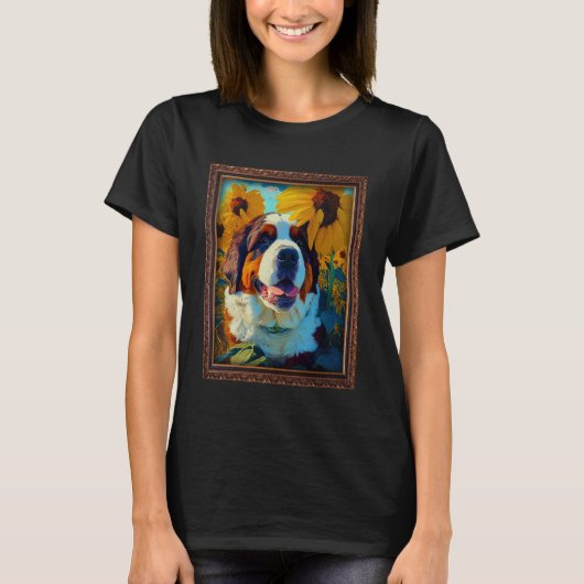 St Bernard Malerei Sonnenblumen Blume Mama T-Shirt (Vorderseite)