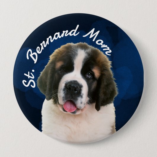 St. Bernard Mama mit blauer Hintergrundtaste Button (Vorderseite)