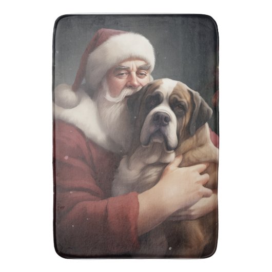 St. Bernard mit dem Weihnachtsmann Weihnachten Badematte (Vorderseite Vertikal)