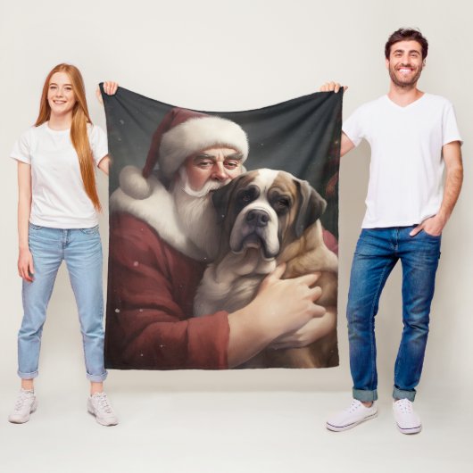 St. Bernard mit dem Weihnachtsmann Weihnachten Fleecedecke (Beispiel)