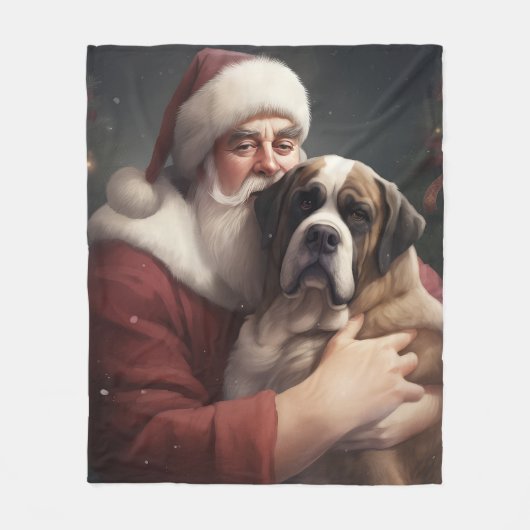 St. Bernard mit dem Weihnachtsmann Weihnachten Fleecedecke (Vorderseite)