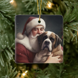 St. Bernard mit dem Weihnachtsmann Weihnachten Keramikornament