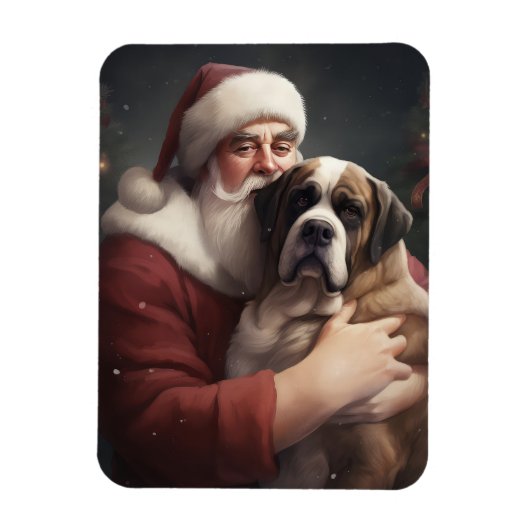St. Bernard mit dem Weihnachtsmann Weihnachten Magnet (Vertikal)