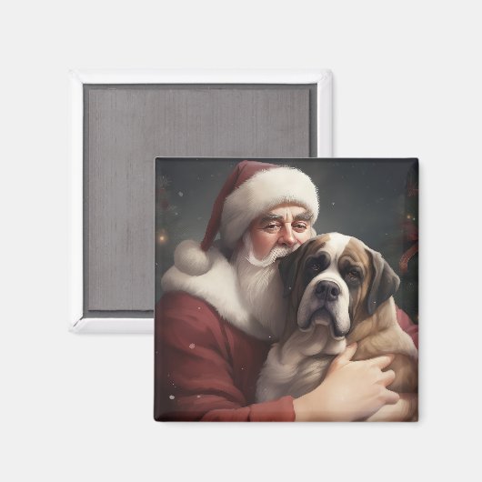 St. Bernard mit dem Weihnachtsmann Weihnachten Magnet (Vorderseite/Rückseite)