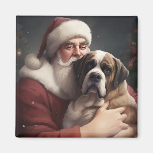 St. Bernard mit dem Weihnachtsmann Weihnachten Magnet (Vorne)