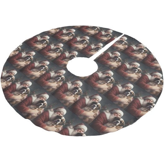 St. Bernard mit dem Weihnachtsmann Weihnachten Polyester Weihnachtsbaumdecke (Schrägansicht)