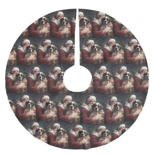 St. Bernard mit dem Weihnachtsmann Weihnachten Polyester Weihnachtsbaumdecke (Vorderseite)