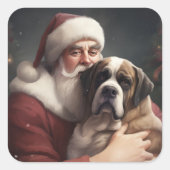 St. Bernard mit dem Weihnachtsmann Weihnachten Quadratischer Aufkleber (Vorderseite)