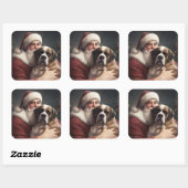 St. Bernard mit dem Weihnachtsmann Weihnachten Quadratischer Aufkleber (Blatt)