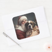 St. Bernard mit dem Weihnachtsmann Weihnachten Quadratischer Aufkleber (Umschlag)