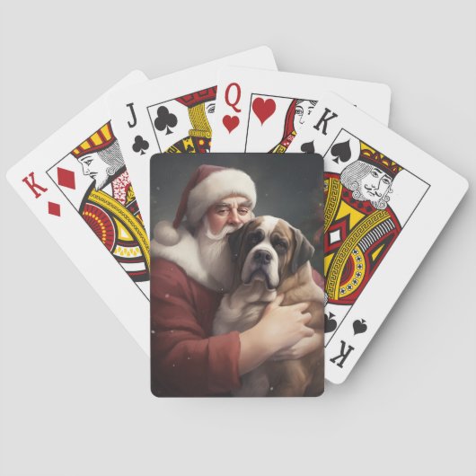 St. Bernard mit dem Weihnachtsmann Weihnachten Spielkarten (Rückseite)