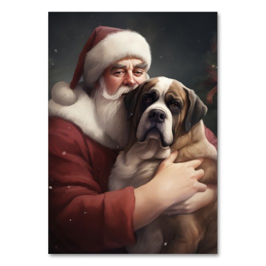 St. Bernard mit dem Weihnachtsmann Weihnachten Tischnummer (Vorderseite)