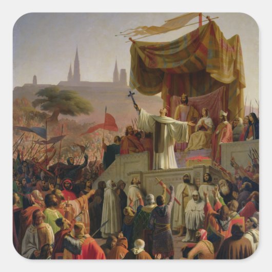 St. Bernard predigt den zweiten Kreuzzug Quadratischer Aufkleber (Vorderseite)