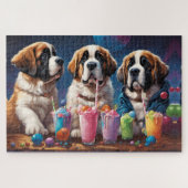 St. Bernard Puppies Party und Milchshakes Puzzle (Horizontal)