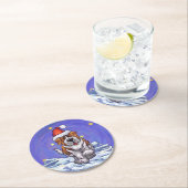 St. Bernard Weihnachten Runder Pappuntersetzer (Vor Ort)