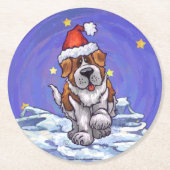 St. Bernard Weihnachten Runder Pappuntersetzer (Vorderseite)