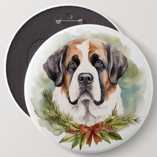 St. Bernard Weihnachtsfeiertag Button (Vorne & Hinten)