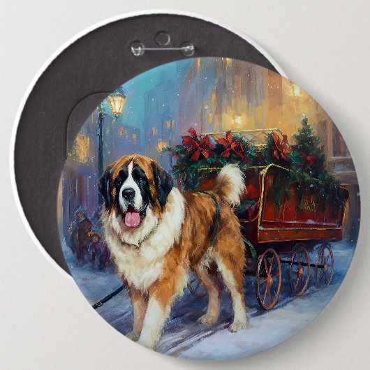 St. Bernard Weihnachtsfeiertag Button (Vorne & Hinten)