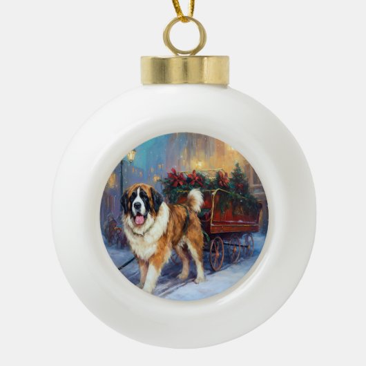 St. Bernard Weihnachtsfeiertag Keramik Kugel-Ornament (Vorderseite)