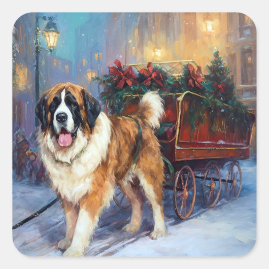St. Bernard Weihnachtsfeiertag Quadratischer Aufkleber (Vorderseite)