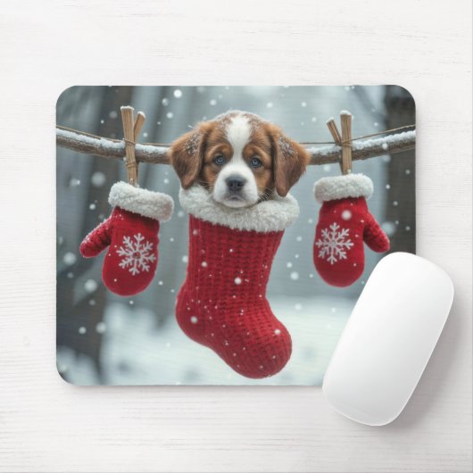 St. Bernard Welpe zu Weihnachten Strumpf Mousepad (Mit Mouse)