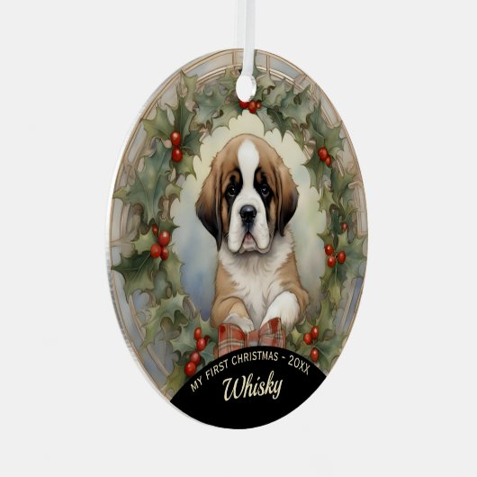 St. Bernard Welppy's First Christmas Ornament (Vorderseite Rechts)