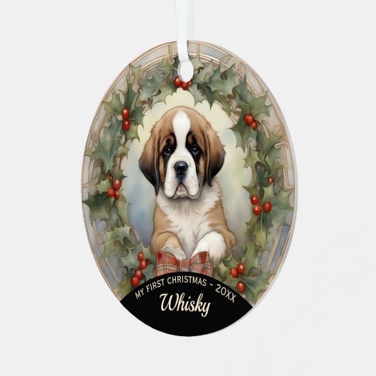 St. Bernard Welppy's First Christmas Ornament (Vorderseite links)