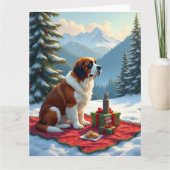 St. Bernard Winter Picnic Christmas Painting Karte (Vorderseite)