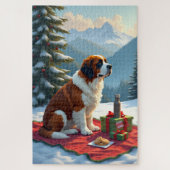 St. Bernard Winter Picnic Christmas Painting Puzzle (Vertikal)