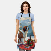 St. Bernard Winter Picnic Christmas Painting Schürze (Getragen)