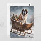 St Bernard Winter Sleigh Scene Postkarte (Vorne/Hinten)