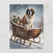 St Bernard Winter Sleigh Scene Postkarte (Vorderseite)