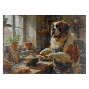 St. Bernhard beim Kochen in der Küche Schneidebrett