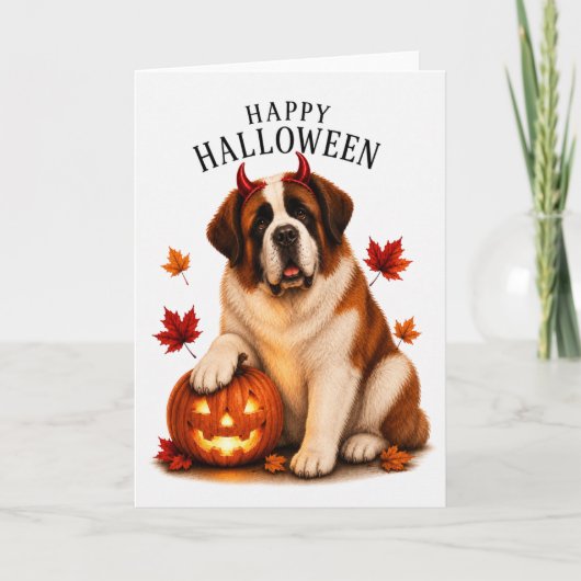 St. Bernhard-Halloween-Teufelshund Karte (Vorderseite)