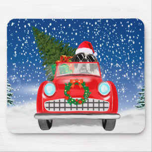 St. Bernhard Hund fährt Auto im Schnee Weihnachten Mousepad