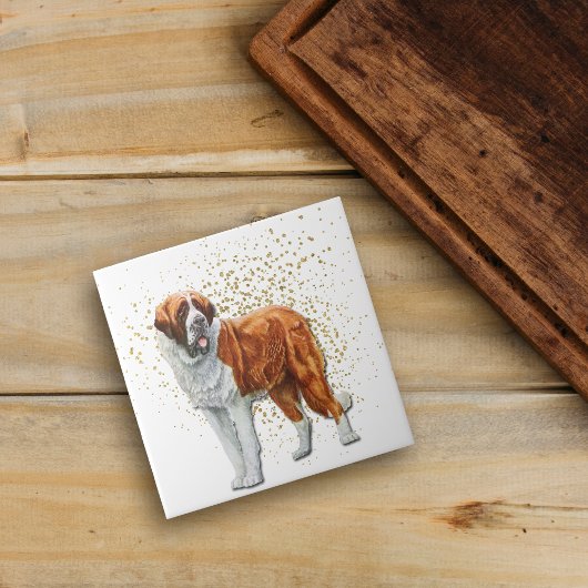 St. Bernhard Hund Gold Konfetti Fliese