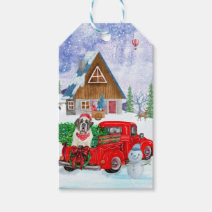 St. Bernhard Hund im Weihnachtslieferwagen Schnee Geschenkanhänger