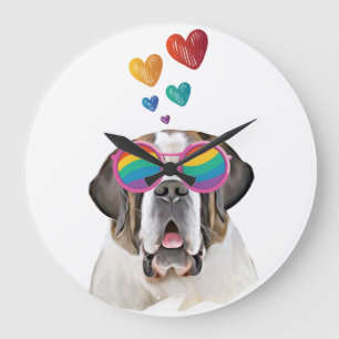 St. Bernhard Hund mit Herzen Valentinstag  Große Wanduhr