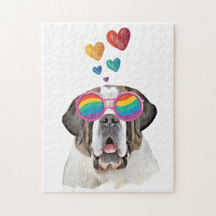 St. Bernhard Hund mit Herzen Valentinstag Puzzle