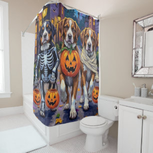 St.-Bernhard-Hunde in Halloween-Kostümen Duschvorhang