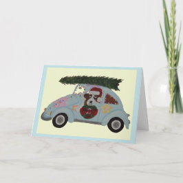 St. Bernhard in Hippie-Auto zu Weihnachten Karte