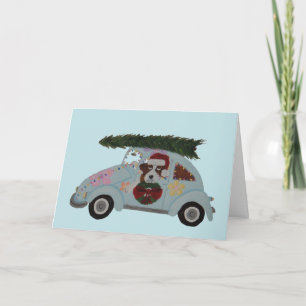 St. Bernhard in Hippie-Auto zu Weihnachten Karte