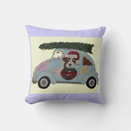 St. Bernhard in Hippie-Auto zu Weihnachten Kissen